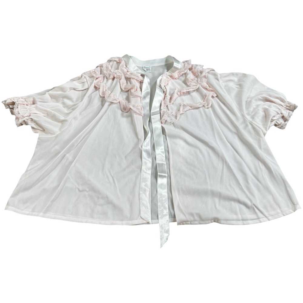 Penneys Adonna Bed Jacket Womens L Pink Excellent Vintage 60s Ruffle Nylon Tie‎
